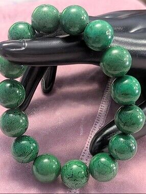 Handcrafted Genuine Picture Jasper Stretchy Beaded Bracelet Size 7 / 8